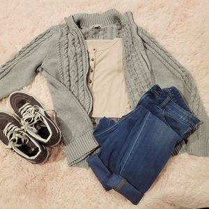 XL grey L.L. Bean zip up cable knit sweater